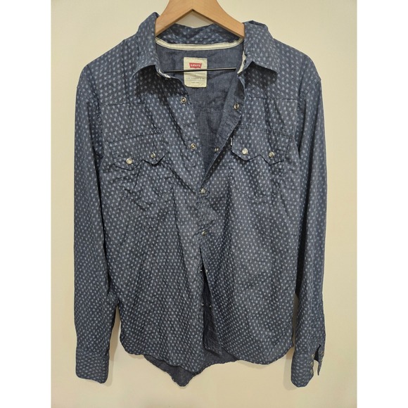 Levi's Other - Levis Mens Western Pearl Snap Shirt Blue Geometric Print Long Sleeve 3LDLW2351 L